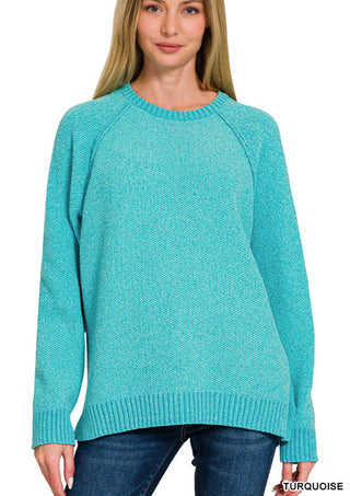 Zenana Chenille Raglan Sweater Turquoise