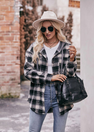 Lovesoft Checkered Flannel Hooded Jacket Black