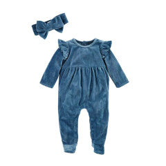 Mudpie Blue Velour Sleeper w/Headband