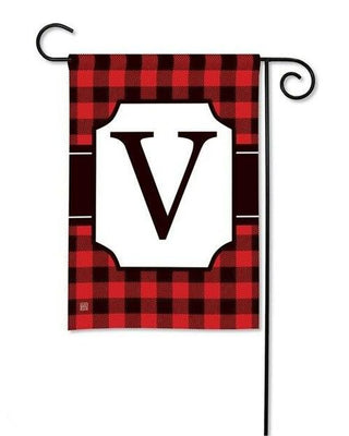 Red & Black Check Monogram Garden Flag