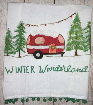 Creative Co-op Tea Towel w/Pom Winter Wonderland