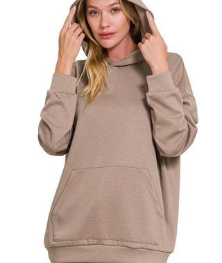 Zenana Scuba Hoodie with Kangaroo Pocket Cocoa