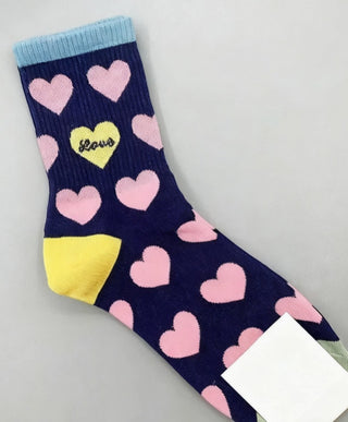 Fluffery Texlina Women's Socks Hearts Navy/Pink