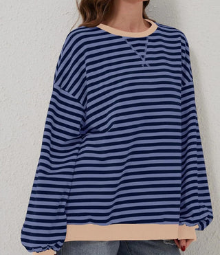 Lovesoft Color Contrast Crewneck Blue and Gray Stripes