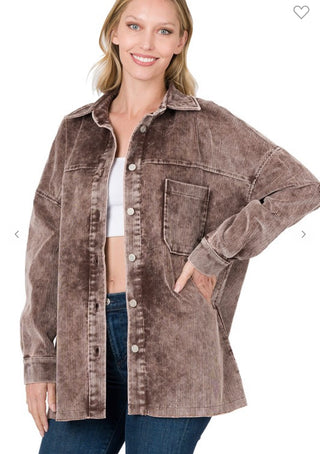 Zenana Oversized Vintage Corduroy Shacket Brown