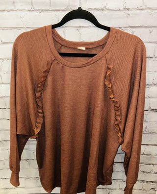 Sew In Love Ruffle Detail Long Sleeve Top Taupe
