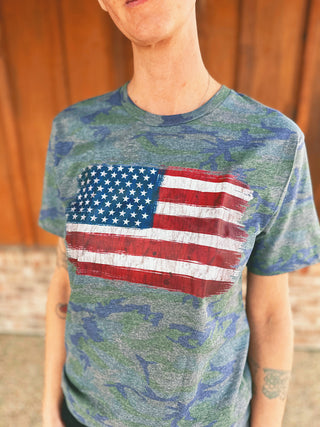Sweet Southern Distressed Flag Vintage Camo Graphic Tee