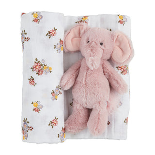 Mudpie Swaddle & Rattle Set Floral w/Elephant