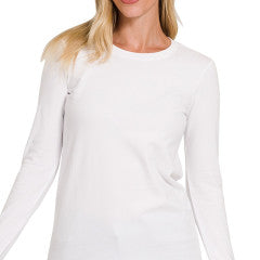 Zenana Crewneck Long Sleeve T-Shirt White