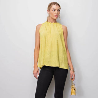 Kori America Crinkle Satin Adjustable Strap Tied Back Tank Top