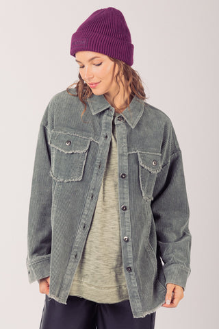 New In Oversized Washed Corduroy Shacket Olive