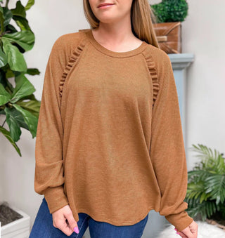 Sew In Love Ruffle Detail Long Sleeve Top Rust