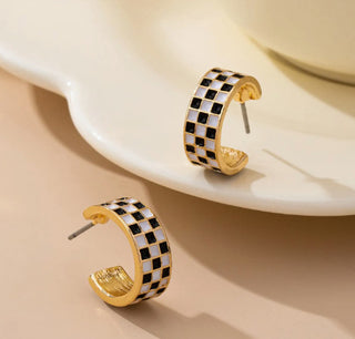 Josslyn Checker Huggie Hoop Earrings