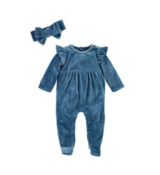 Mudpie Blue Velour Sleeper w/Headband