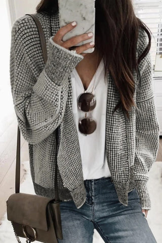 Lovesoft Plaid Contrast Trim Cardigan Apricot