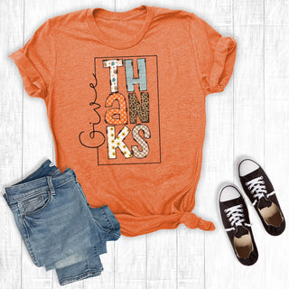 Rebel Rose Give Thanks Doodle T-Shirt Orange