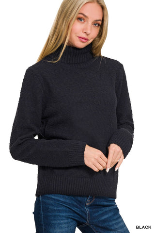 Zenana Turtle-Neck Long Sleeve Sweater Black