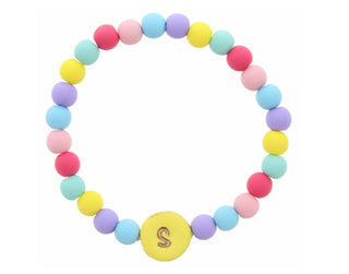 Jane Marie Kids Yellow Stamped Multicolored Beaded Initial Bracelet "S"