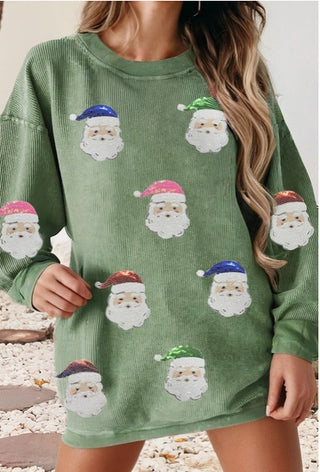 Little Daisy Closet Ribbed Sequin Patch Santa Claus Sweatshirt