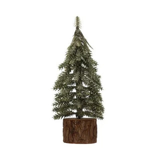 Faux Fur Tree w/Wood Slice Base & Snow Finish