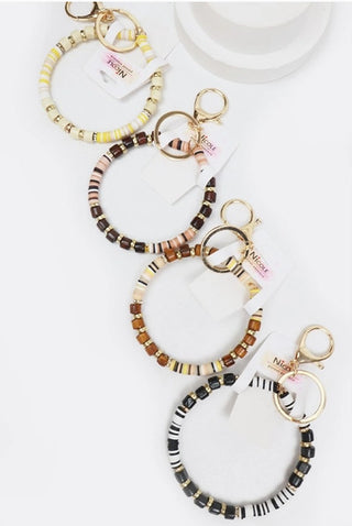 Love and Repeat Wood Bead Bracelet Keychain Dark Brown