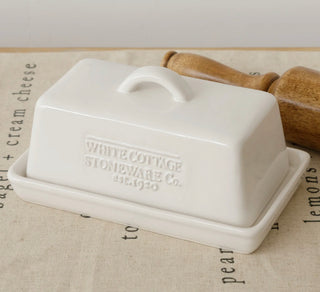 White Cottage Ceramic Butter Dish