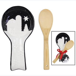 Country Christmas Spoon Rest w/Wooden Spoon
