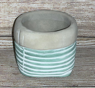 Teal & White Striped Pot