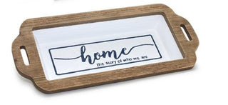 Enamel & Wood Tray Set