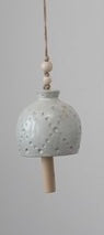 Stoneware Bell w/Wood Bead & Reactive Glaze