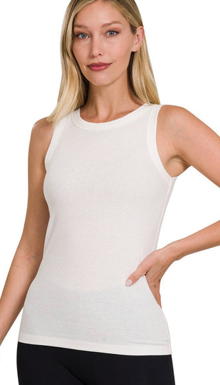 Zenana Ribbed Scoop Neck Tank Top Off White