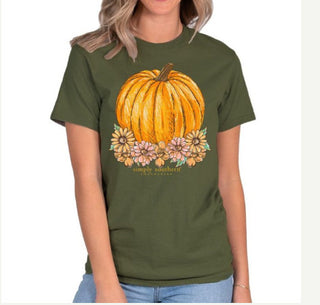 Simply Southern Flower Pumpkin Military Green T-Shirt