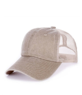 Zenana Vintage Wash Adjustable Mesh Cap Ash Mocha/ Tan