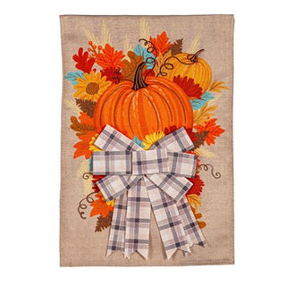 Pumpkin & Bow Garden Burlap Flag