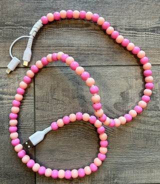 Jillian Ink Pink & Coral Beaded Phone Charger with Lightning & USB-C