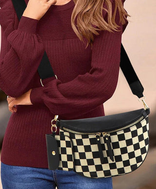 Zenana Duo Checkered Crossbody Sling & Wallet Black