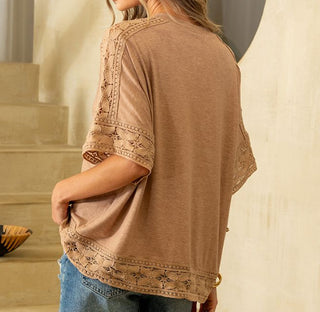 Sew In Love Short Sleeve Trim Detail Top Coffee