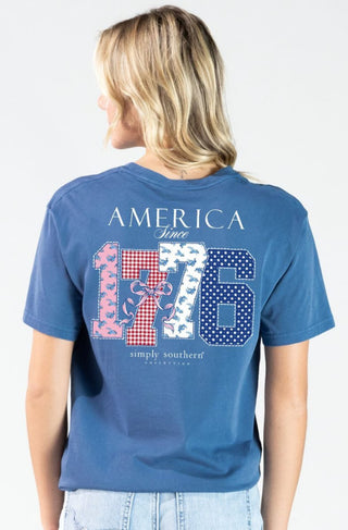 Simply Southern Mineral Wash Short Sleeve Tee America Overcast