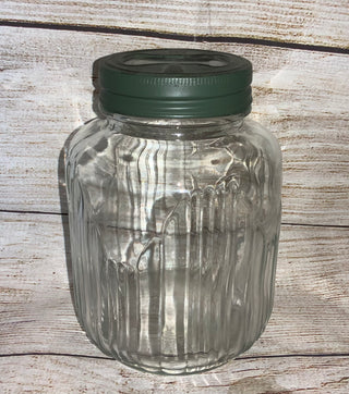 Glass Jar w/Green Metal Lid
