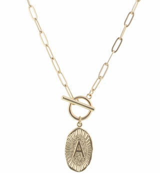 Jane Marie 16" Gold Stamped Initial with Link Chain & Toggle Closure Necklace -