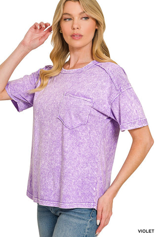 Zenana Halo Snow Washed Relaxed Fit Tee Violet