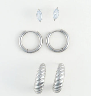 Howard's Narelle Waterproof Half Moon Hoop Trio Earrings Silver