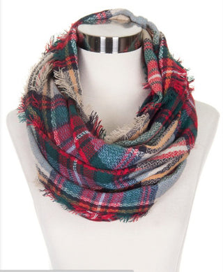 Mirabeau Infinity Scarf Plaid Red Green
