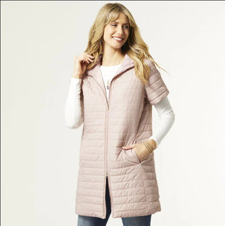 Coco & Carmen Karmen Short Sleeve Puffer Vest Zip Up Coat Dusty Pink