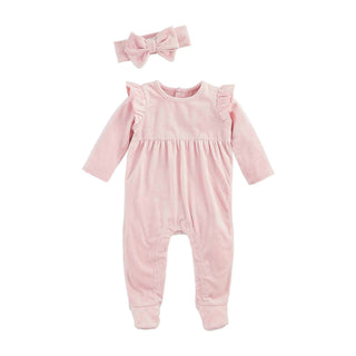 Mudpie Pink Rib Velour Sleeper & Headband Set