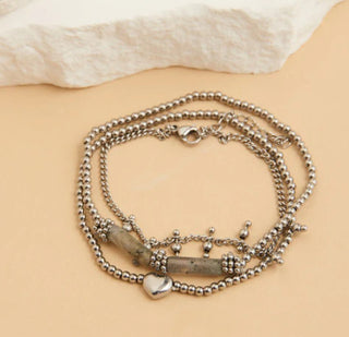 Howard's Narelle Waterproof Heart Beaded Bracelet Set Silver