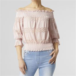 Coco+Carmen Mirabel Smocked Lace Blouse Dusty Rose