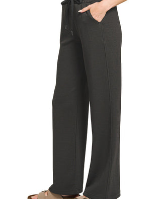 Zenana Scuba Drawstring Straight Leg Pants Black