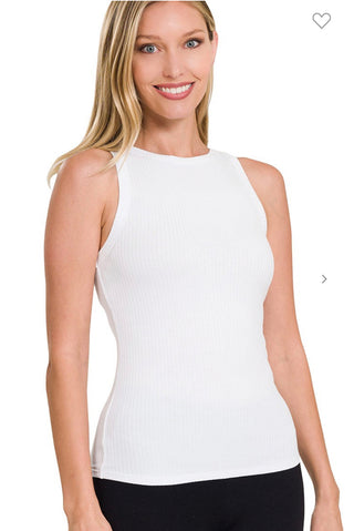 Zenana Soft Ribbed Tight Crewneck Tank Top White