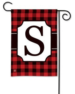 Red & Black Check Monogram Garden Flag